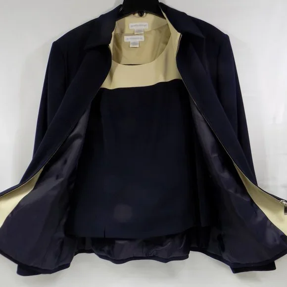 Worthington Navy Blue/Linen Zip-Front Suit Jacket and Tank Blouse Sz 18 READ NWT - Picture 1 of 16